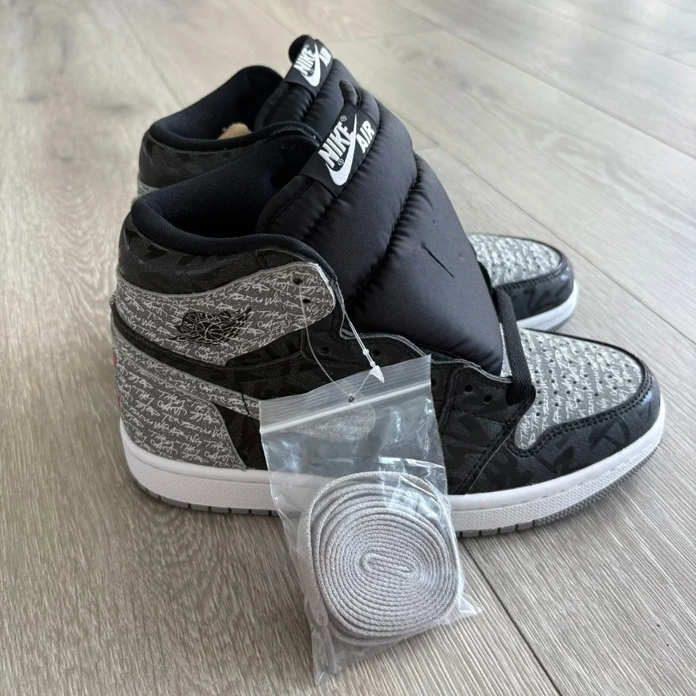 Nike Air Jordan Mens Gray Black 1 Retro High OG Rebellionaire Sneakers Size 5